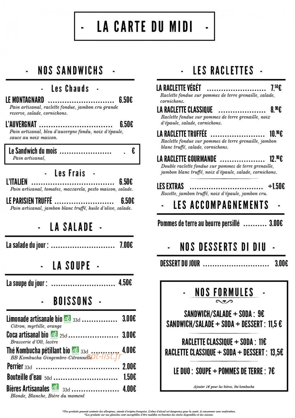 Au Vin Diu — carte page 1