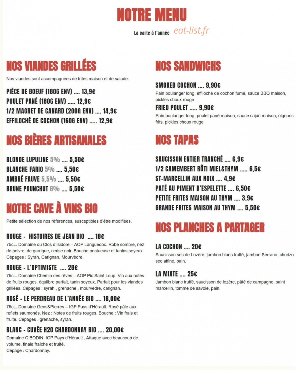 Au Vin Diu — carte page 1