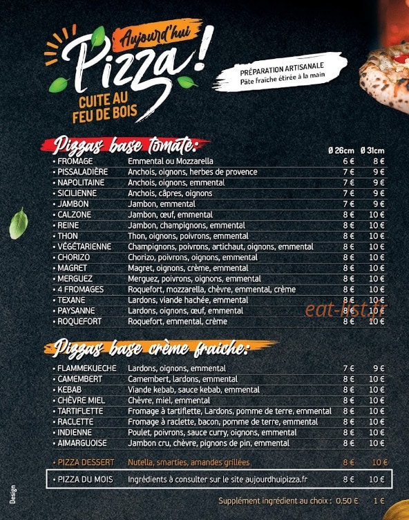 Aujourd'hui Pizza — carte page 1