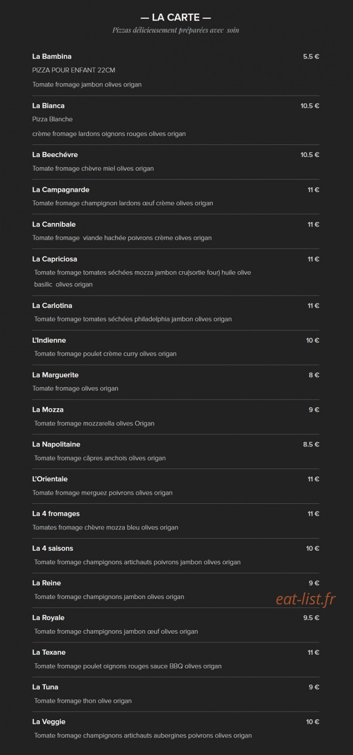 Aure Pizza Païoun — carte page 1