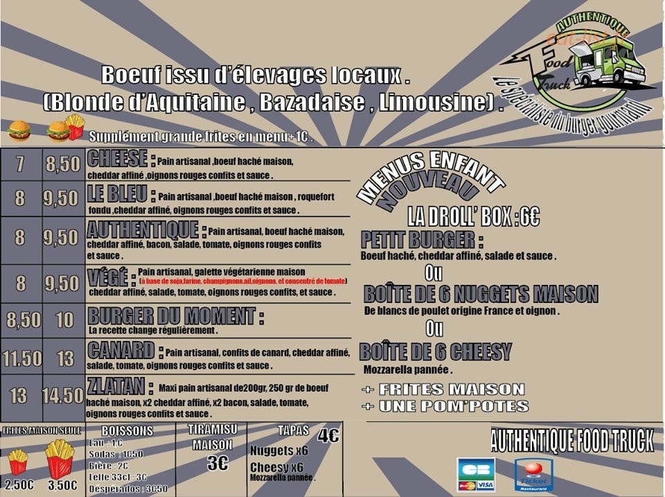 Authentique food truck — carte page 1