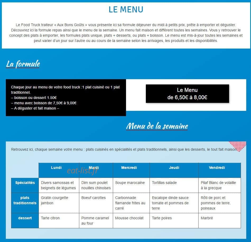 Aux bons goûts — carte page 1