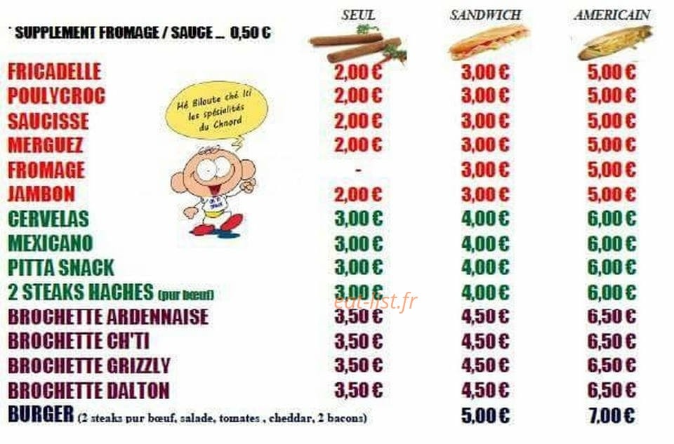 Aux frites du Ch'ti — carte page 1