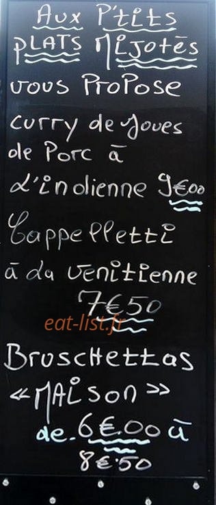 Aux p'tits plats mijotés — carte page 1