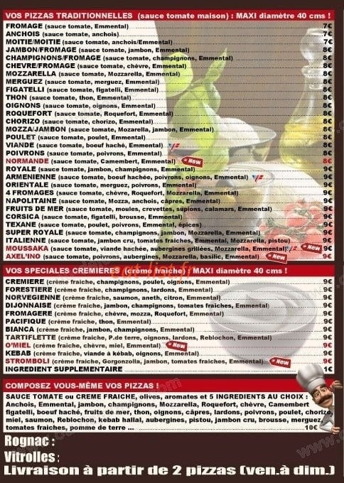 Axel'ino Pizza — carte page 1