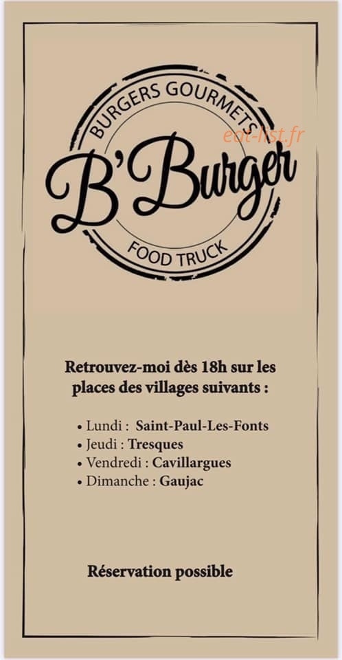 B' Burger — carte page 1