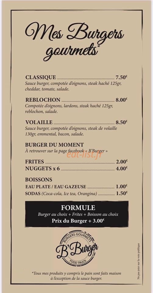 B' Burger — carte page 2