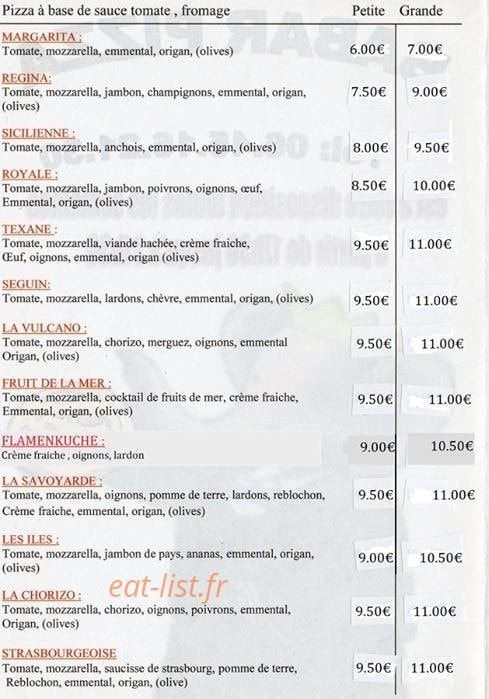 Babar pizza — carte page 1