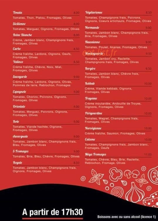 Bacus pizza — carte page 1