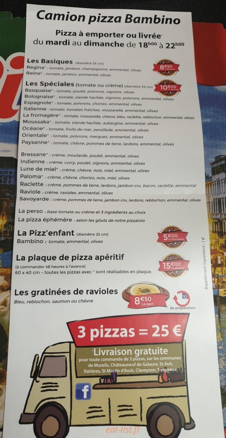 Bambino Pizza — carte page 1