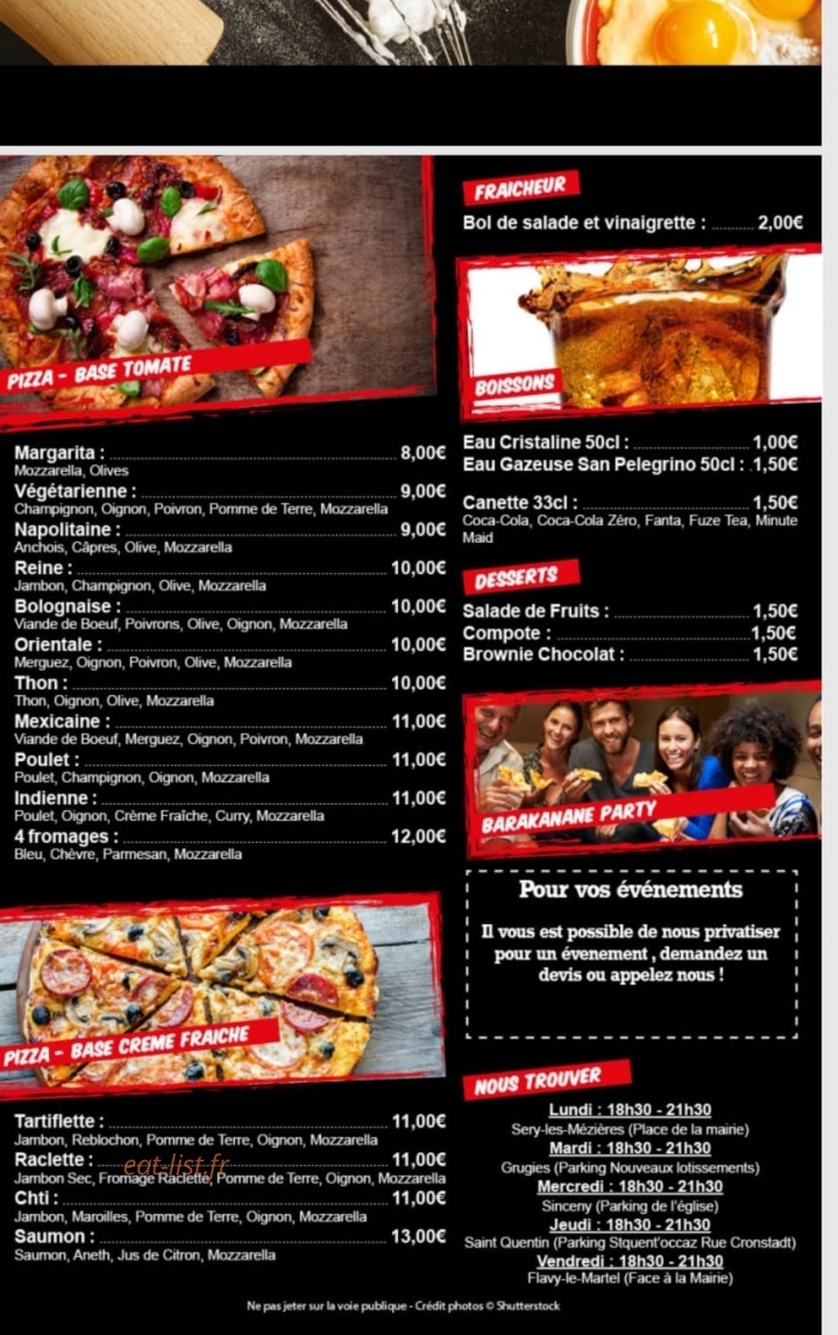 Barakanane Pizza — carte page 1