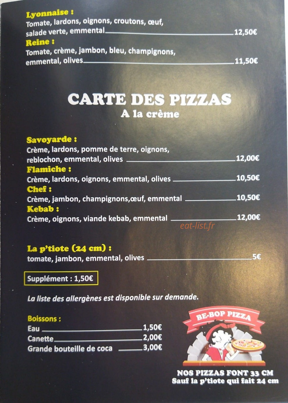 Be-Bop Pizza — carte page 2