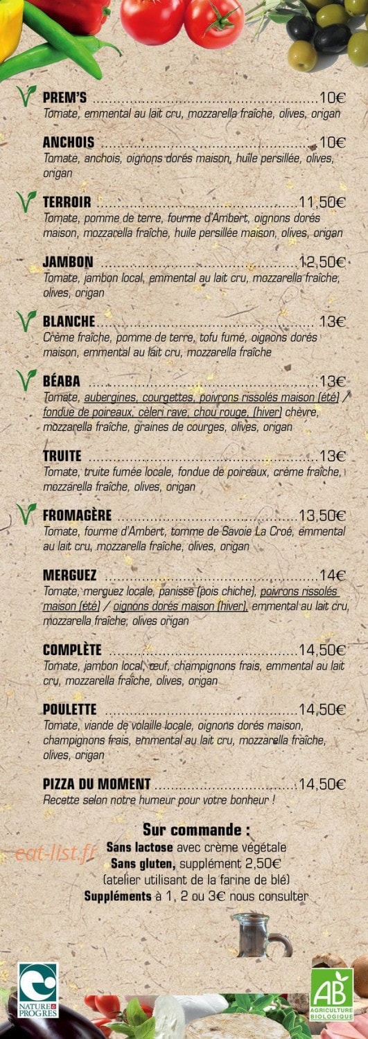 BéABa pizza — carte page 1