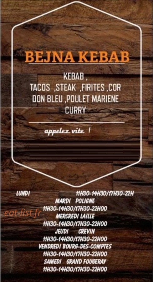 Bejna Kebab — carte page 1
