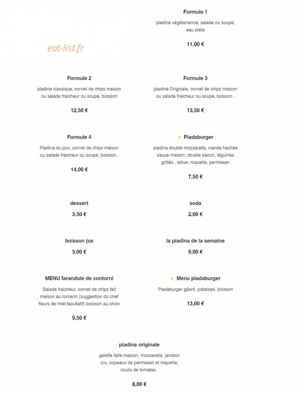 Bella Piadina — carte page 2