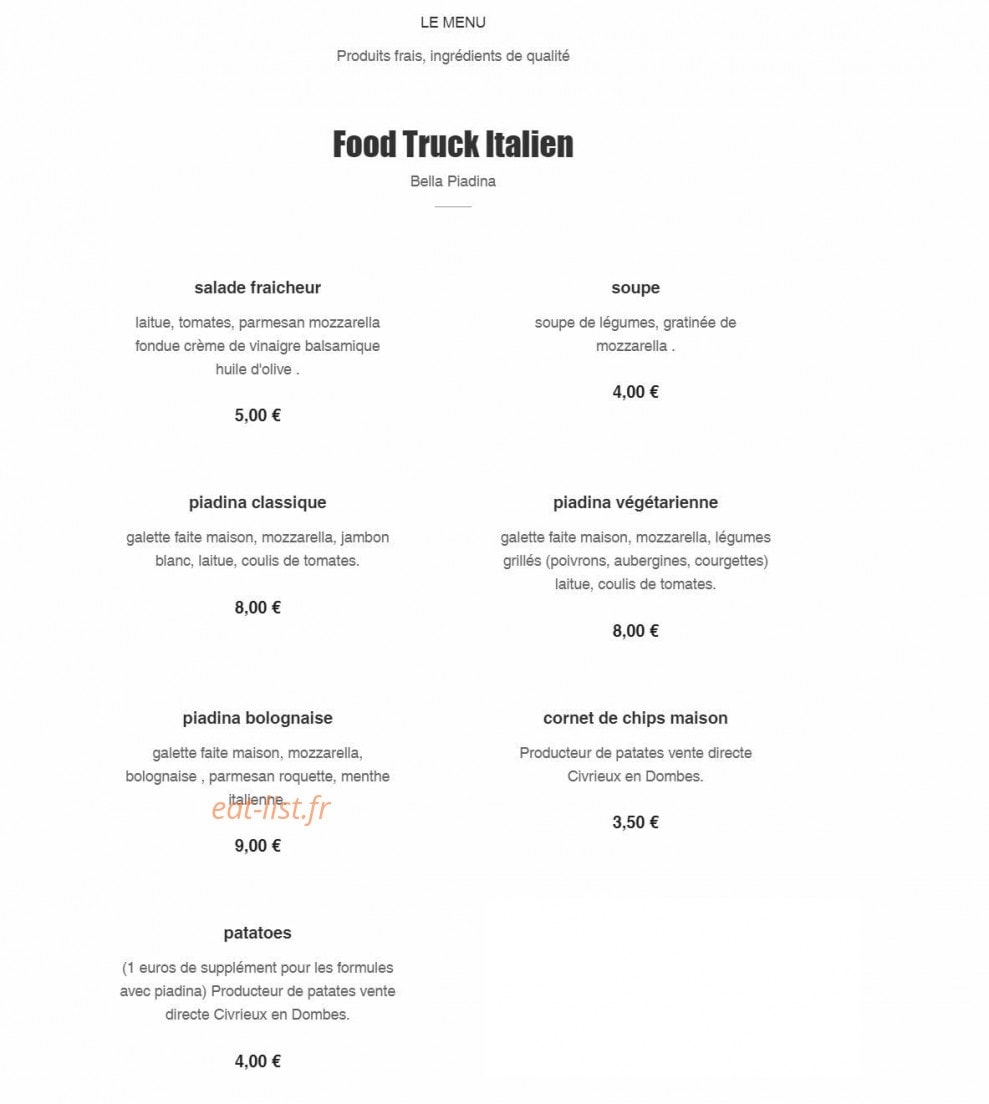 Bella Piadina — carte page 1