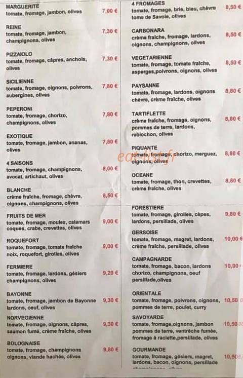 Bella Pizza — carte page 1