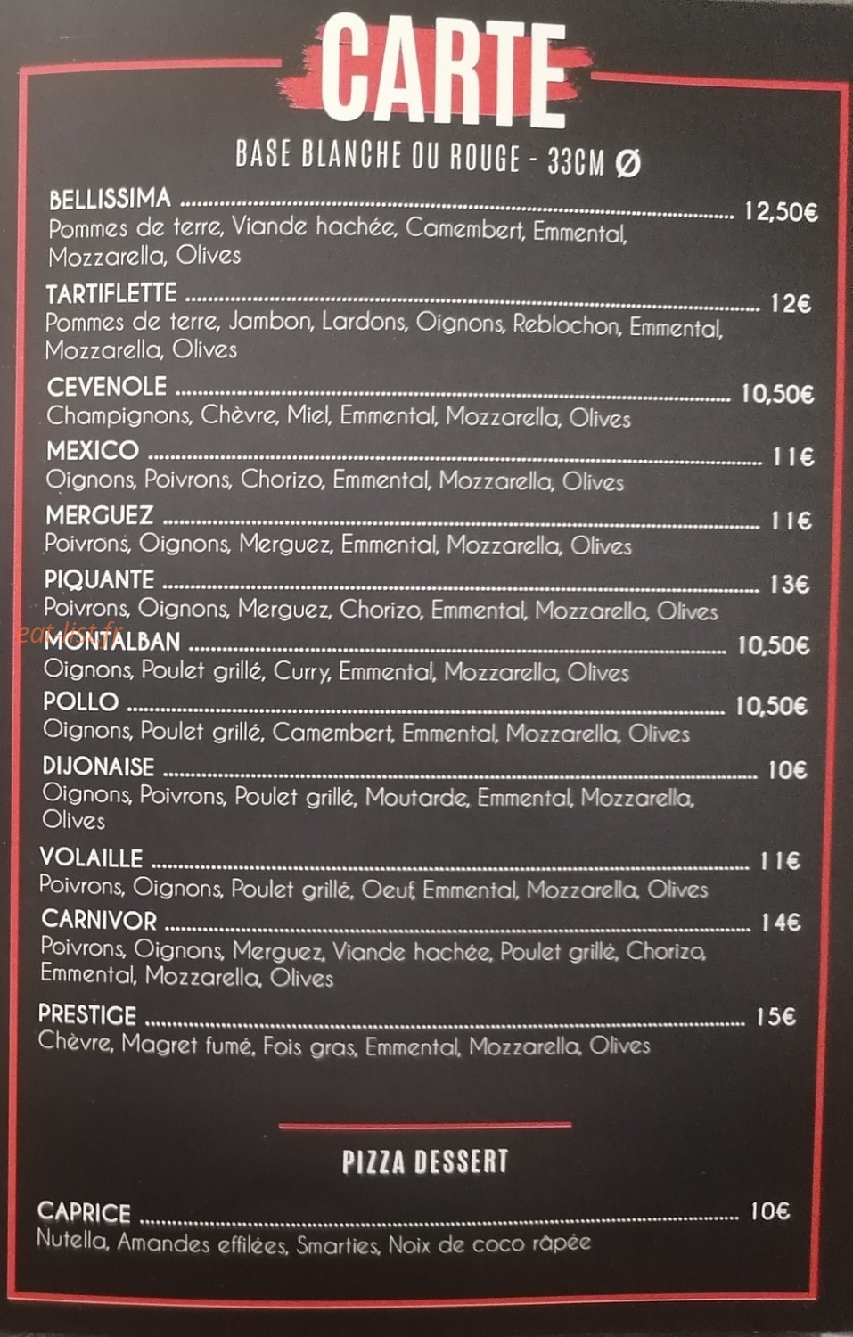 Bellissima Pizza — carte page 3