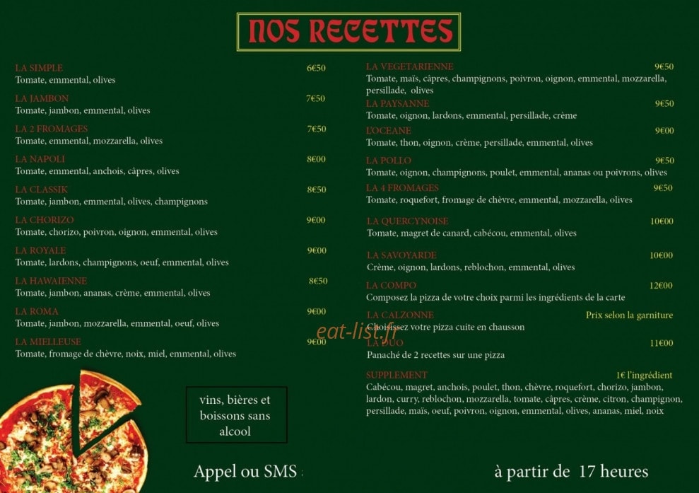 Belluno Pizza — carte page 1