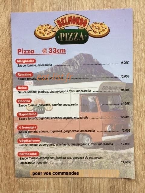 Belmondo Pizza — carte page 1