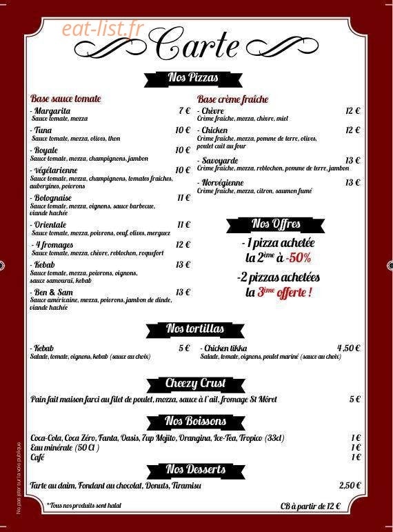 Ben & Sam Pizza — carte page 2