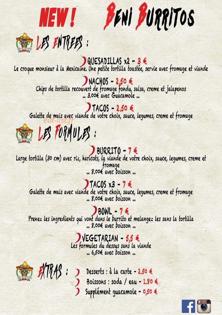 BeniBurritos — carte page 1