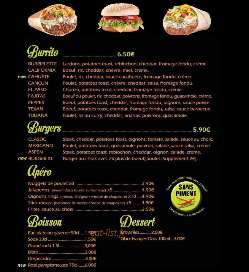 Benito Burrito — carte page 1