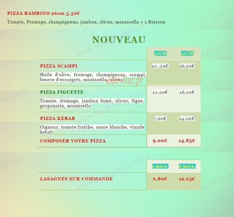 Benya Pizza — carte page 1