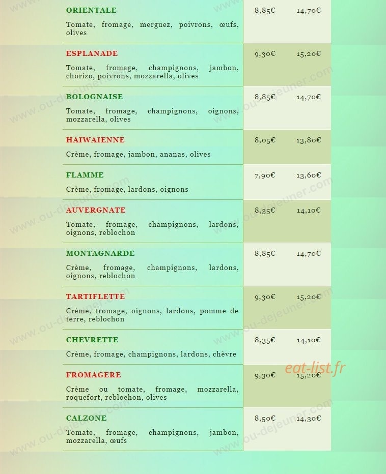Benya Pizza — carte page 4