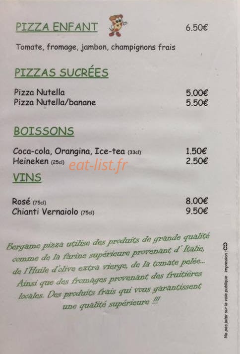 Bergame pizza — carte page 4