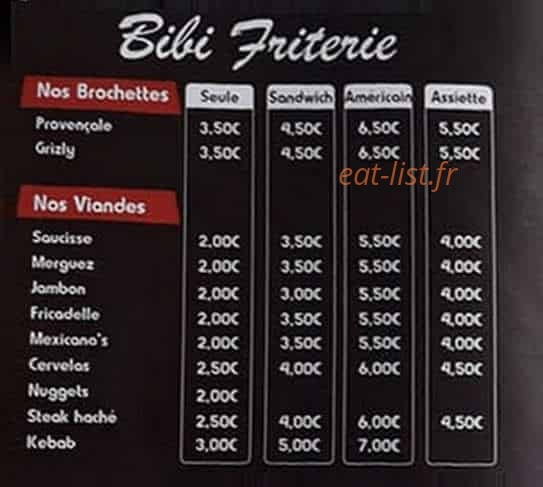Bibi ' Friterie — carte page 1