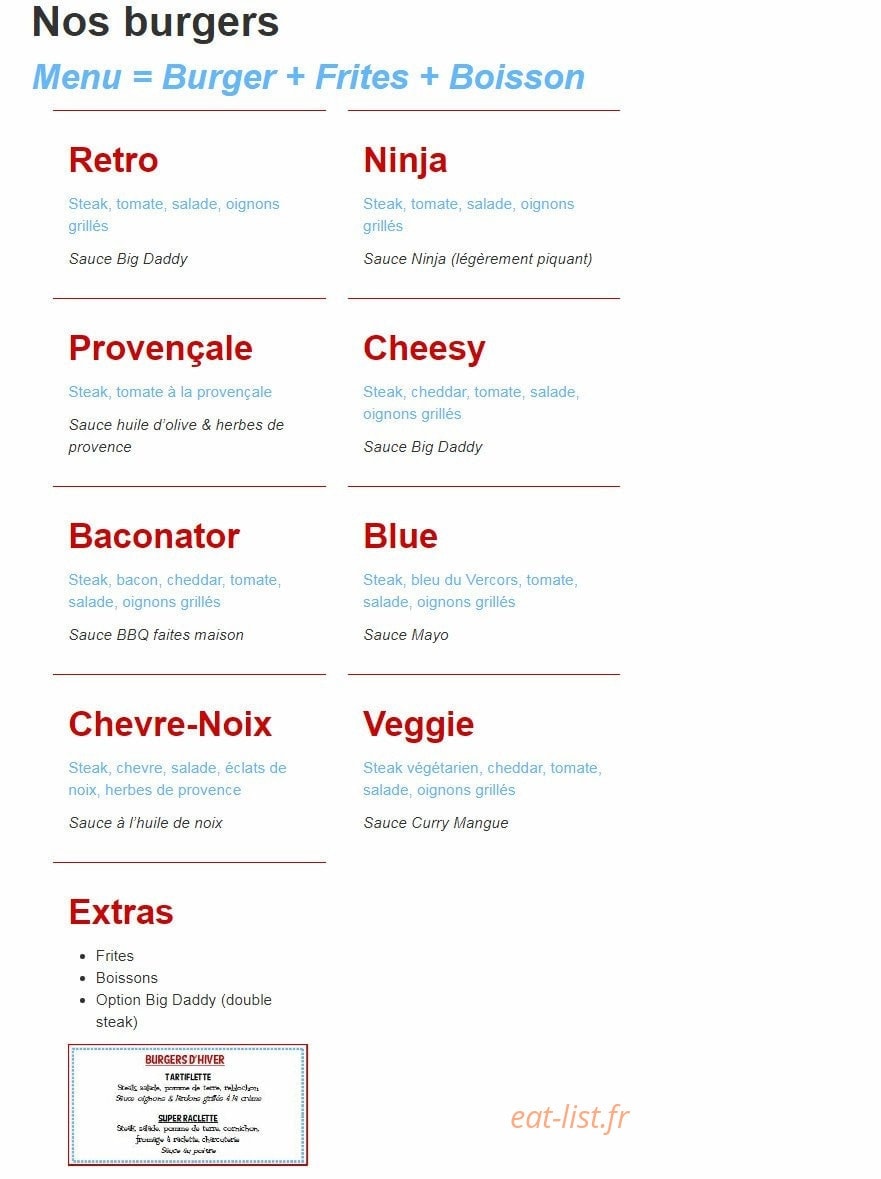 Big Daddy Burger — carte page 1