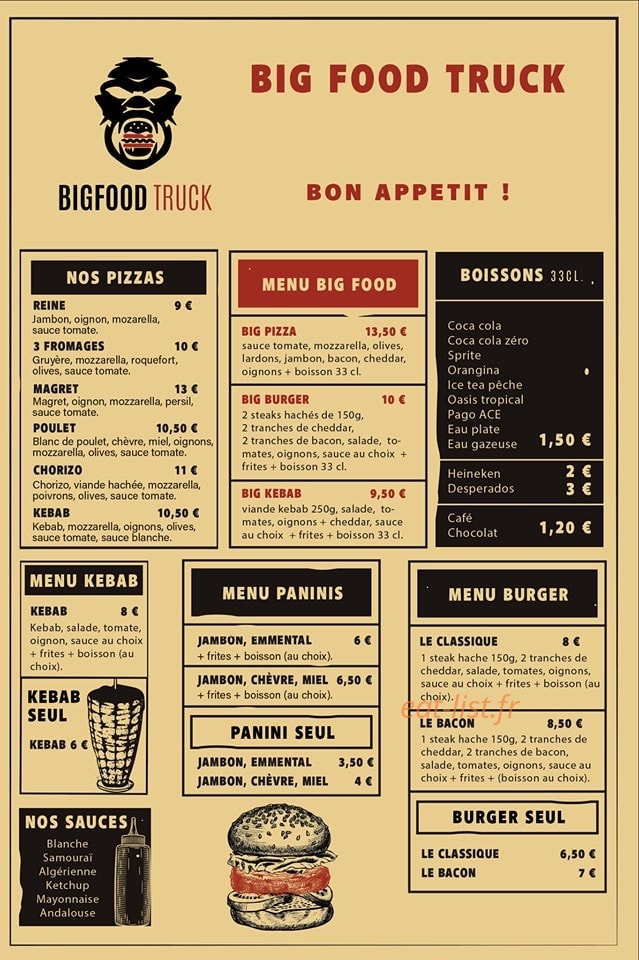 BigFood Truck — carte page 1