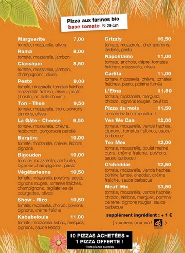 Carte et menu de Biomen truck pizzas à Machecoul — Les pizzas