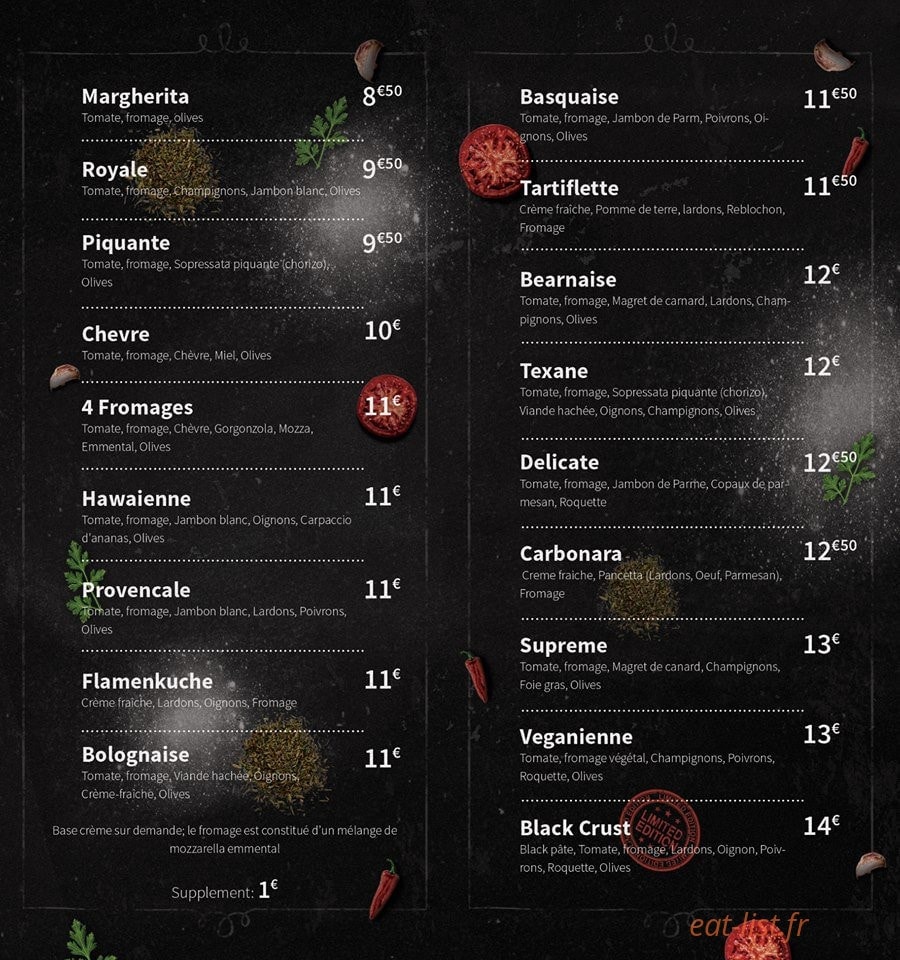 Black'n Crusty — carte page 1