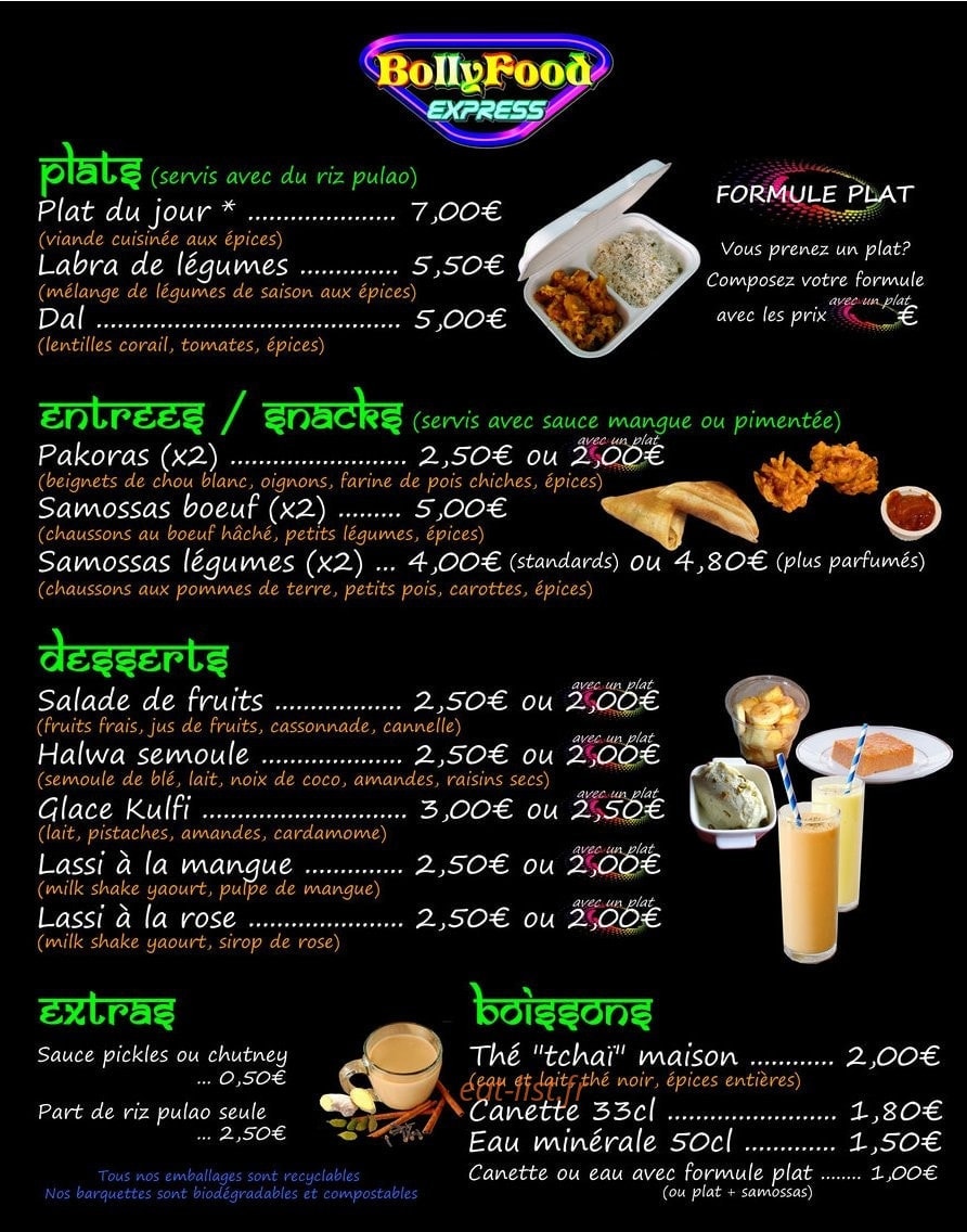BollyFood Express — carte page 1