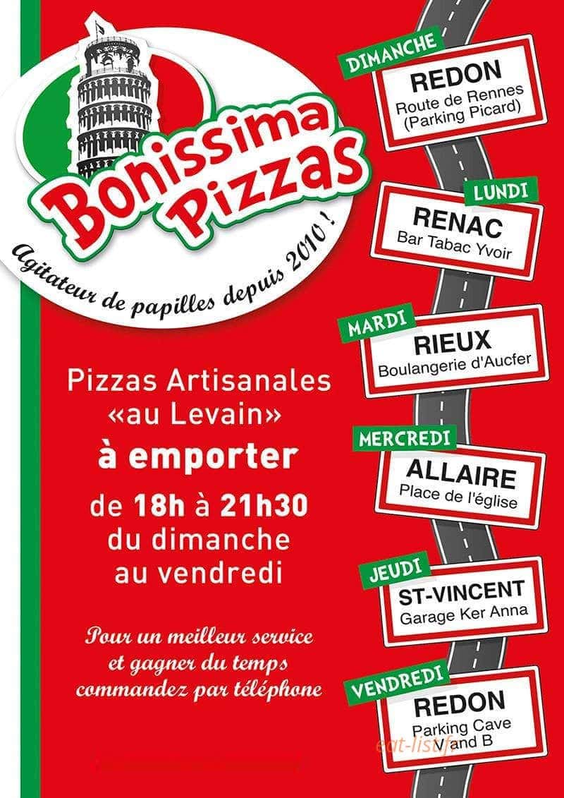 Bonissima pizzas — carte page 1