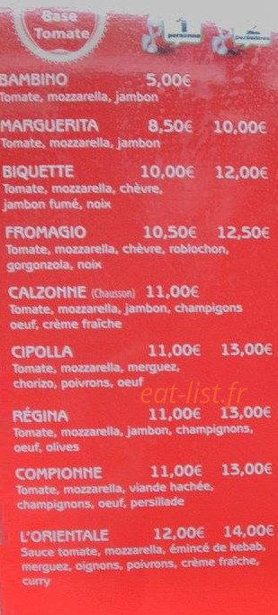 Bonissima pizzas — carte page 2
