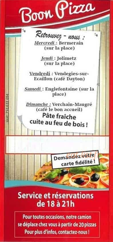 Boon pizza — carte page 1