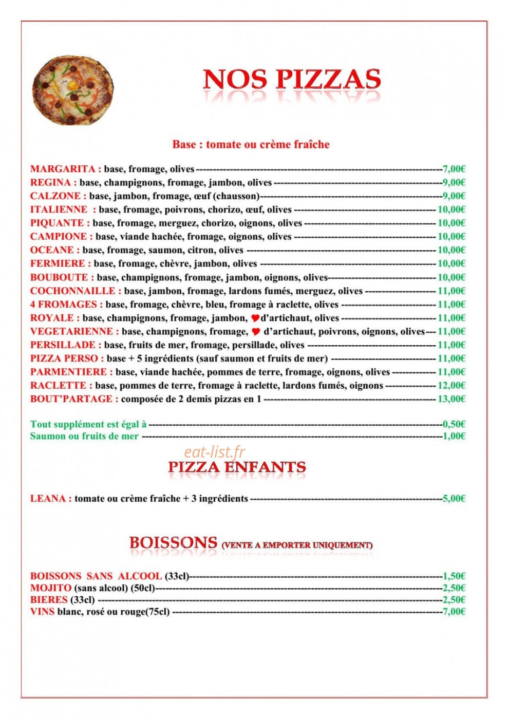Bouboute Pizz’ — carte page 1