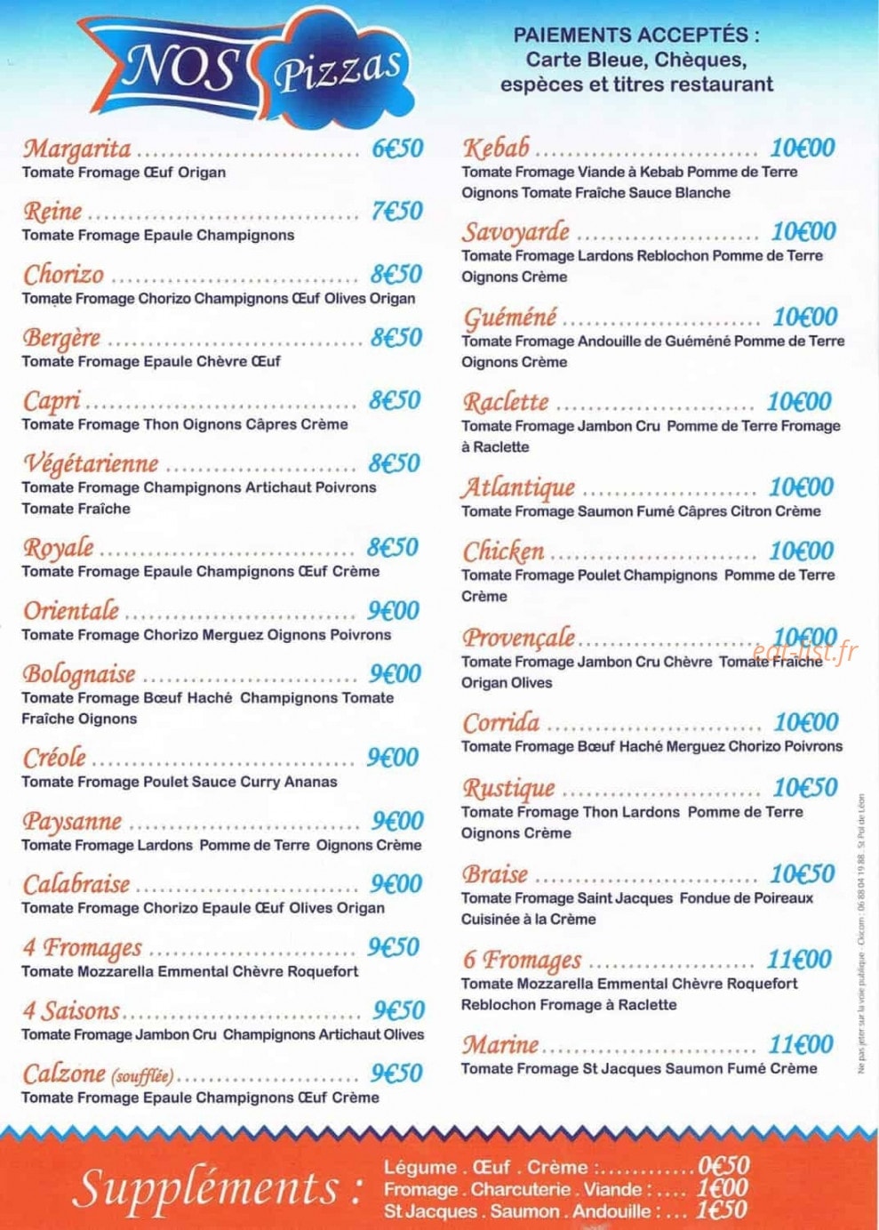 Braise Pizza — carte page 1