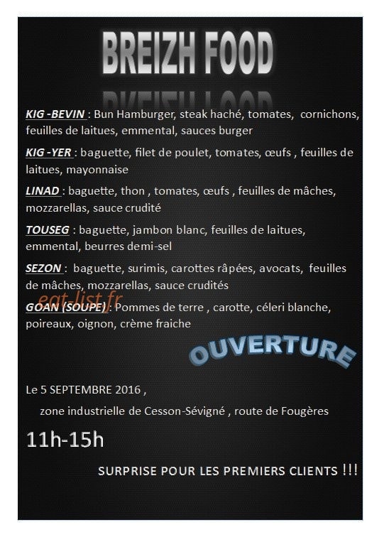 Breizh Food — carte page 1