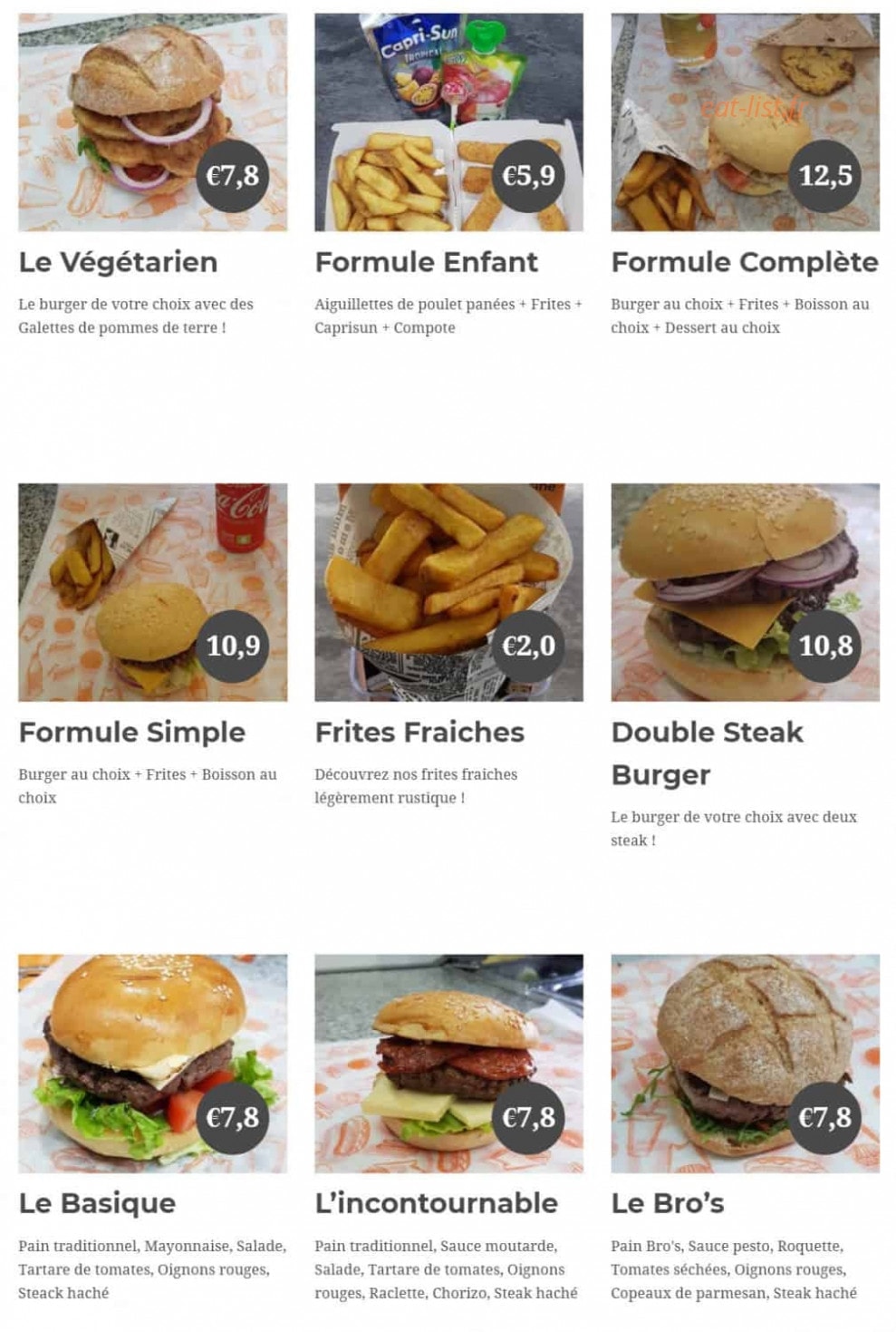 Bro’s Burger — carte page 1