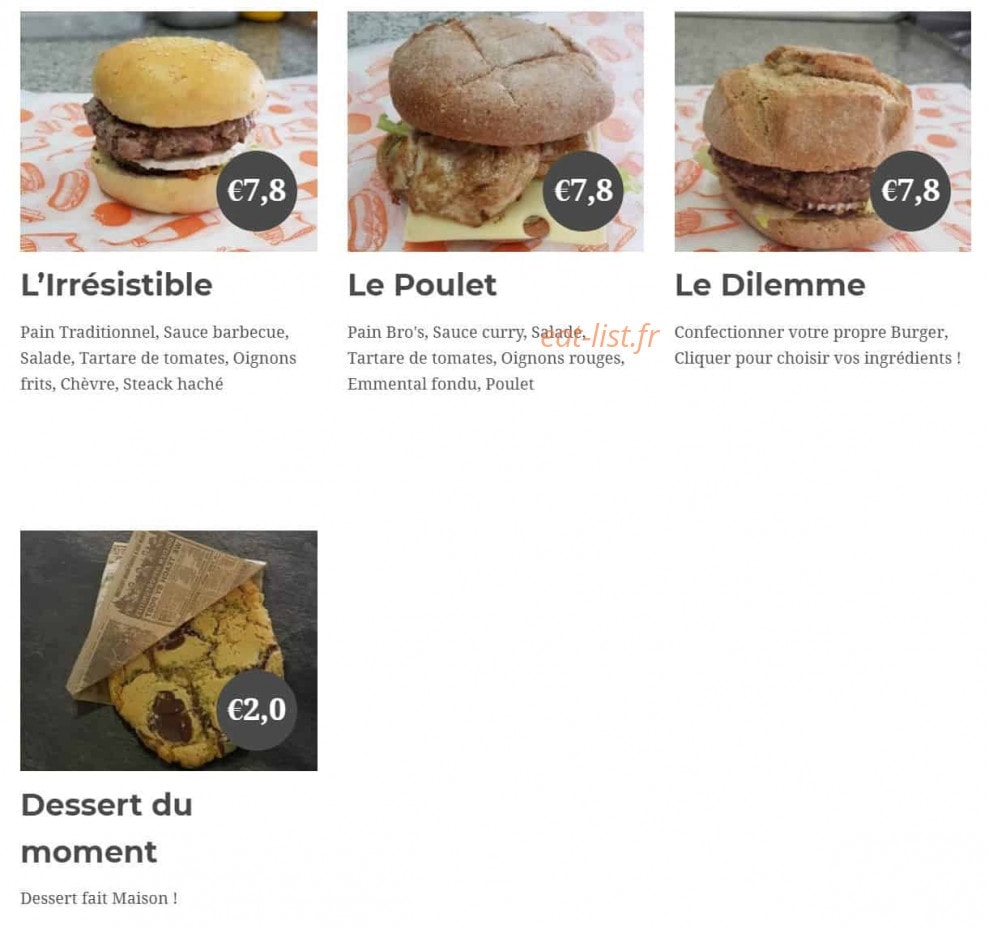 Bro’s Burger — carte page 2