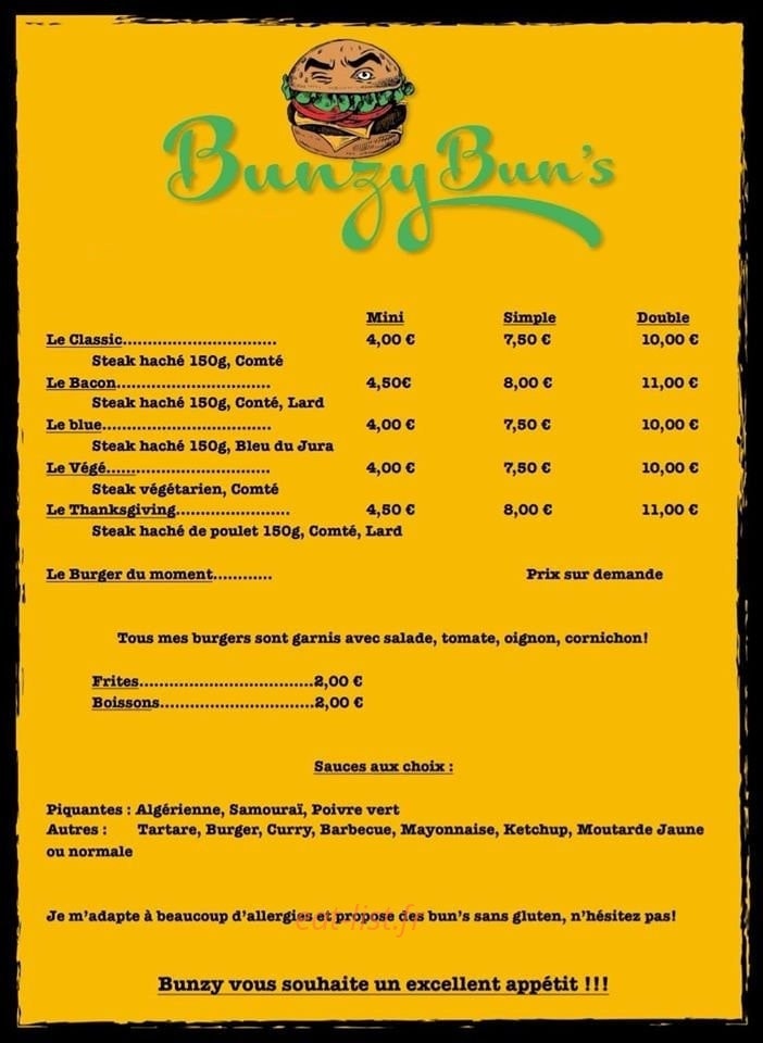 Bunzy Bun's — carte page 1