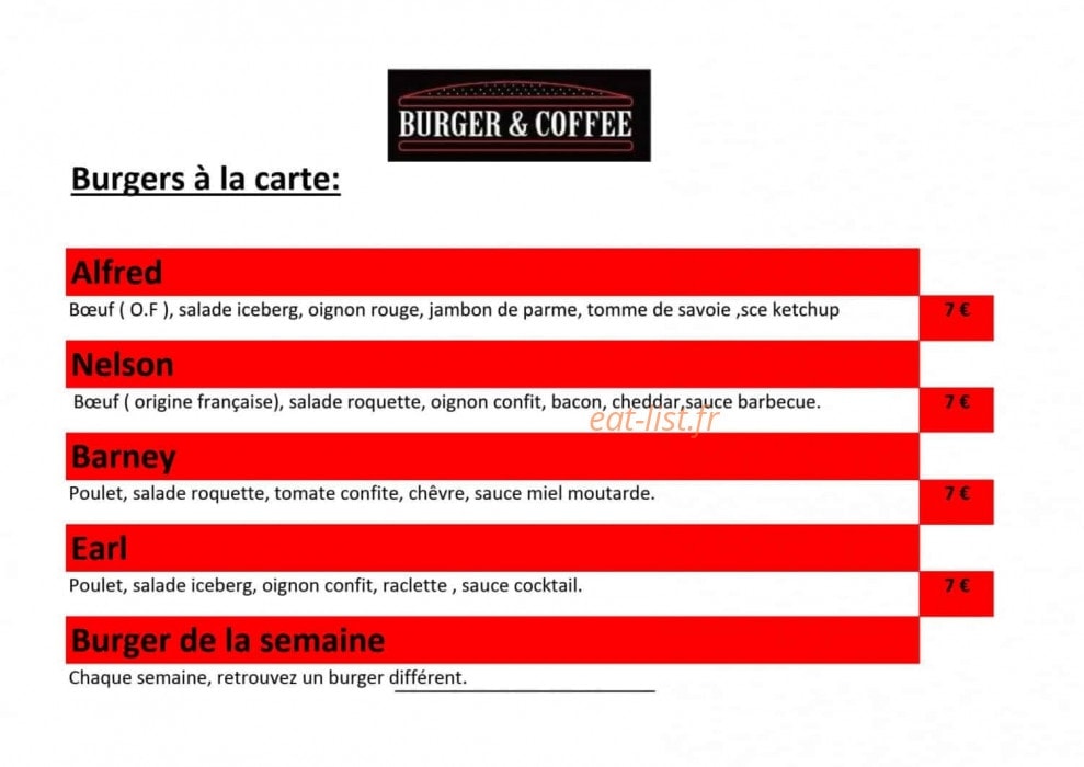 Burger&Coffee — carte page 1