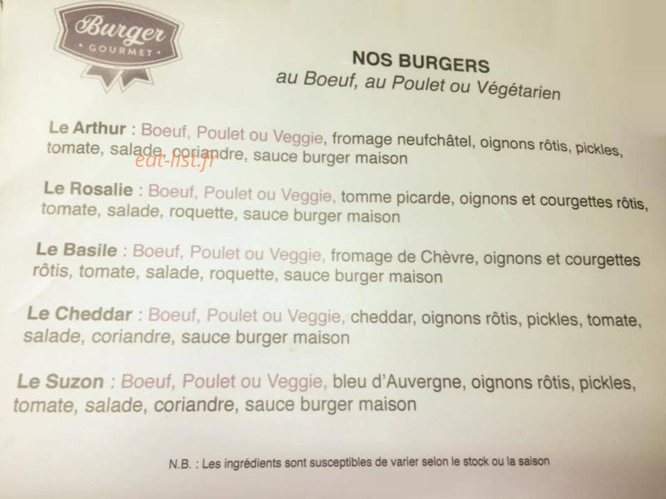 Burger Gourmet — carte page 1