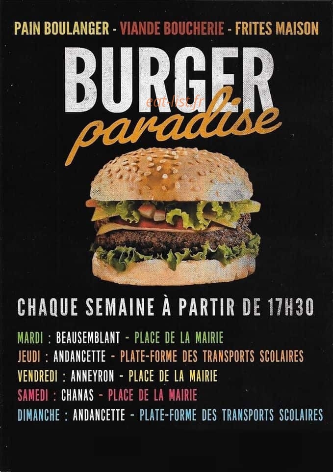 Burger paradise — carte page 1