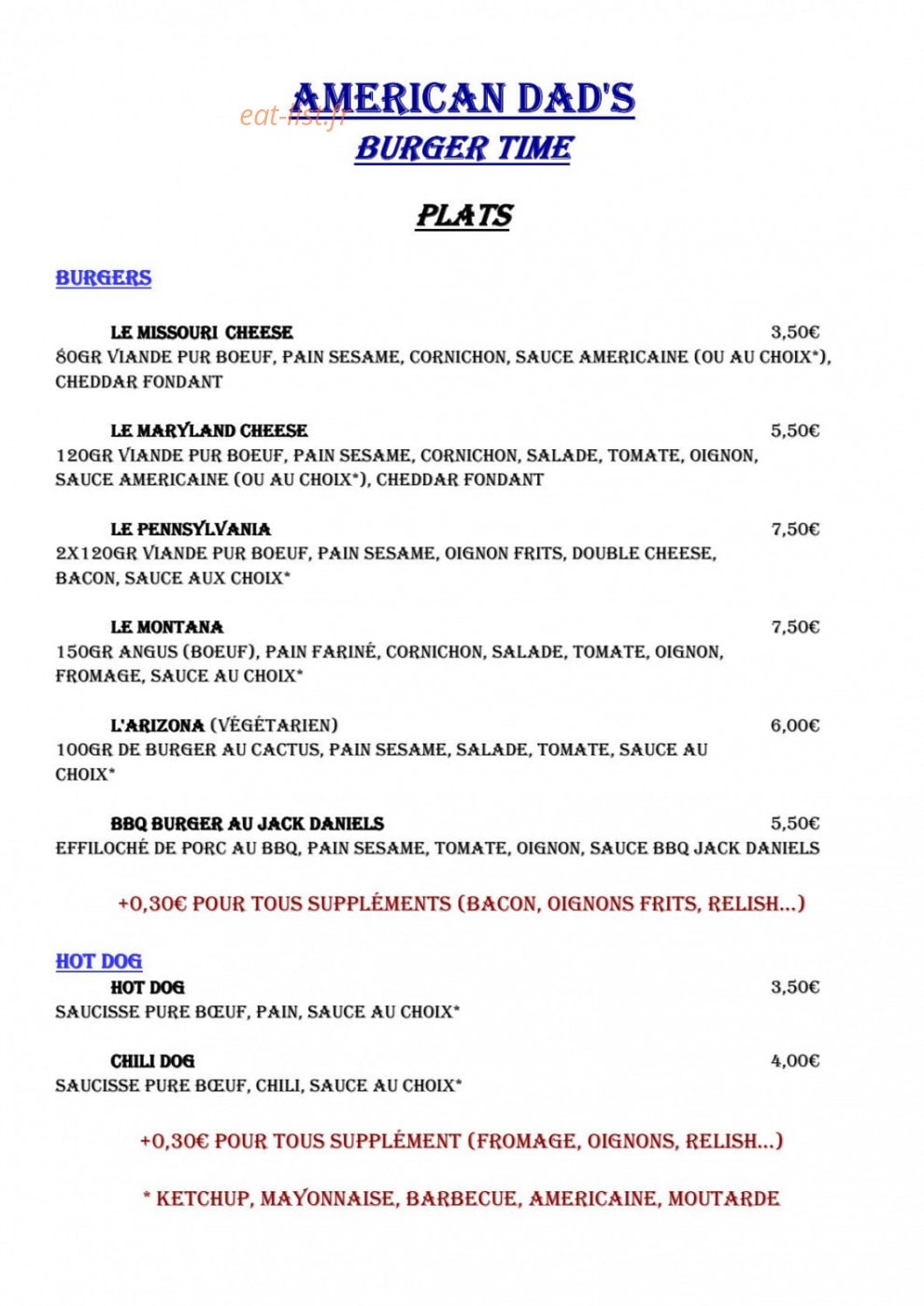 Burger Time — carte page 1