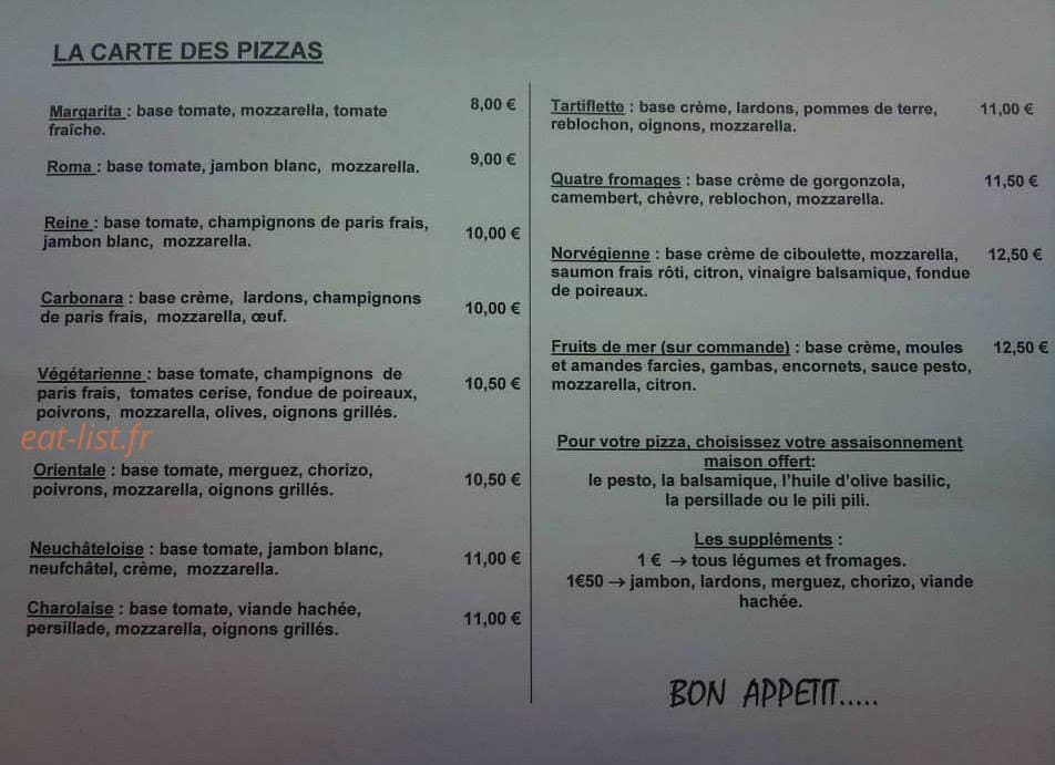 Cabana...pizza — carte page 1